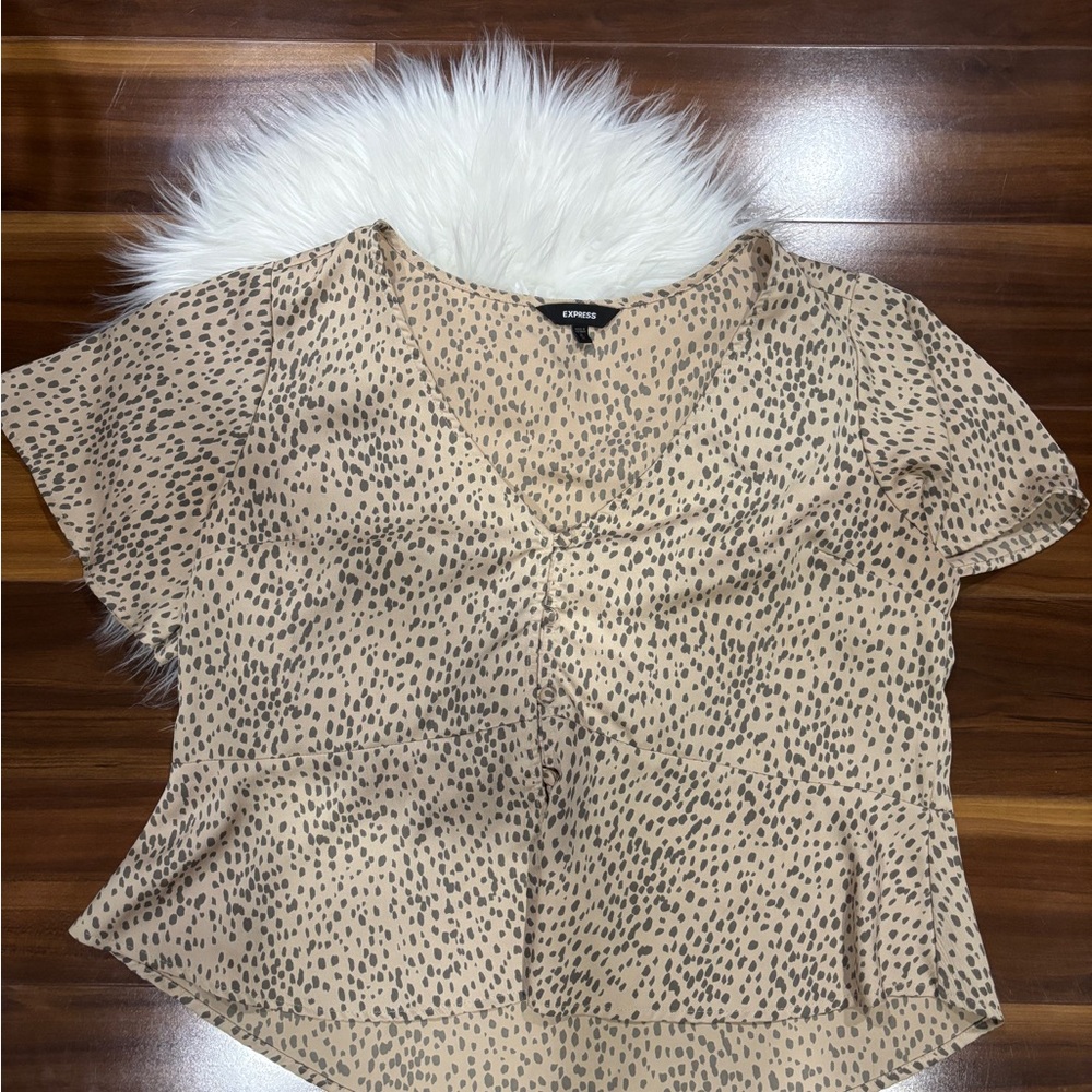 Express Beige Animal Print Women's Blouse